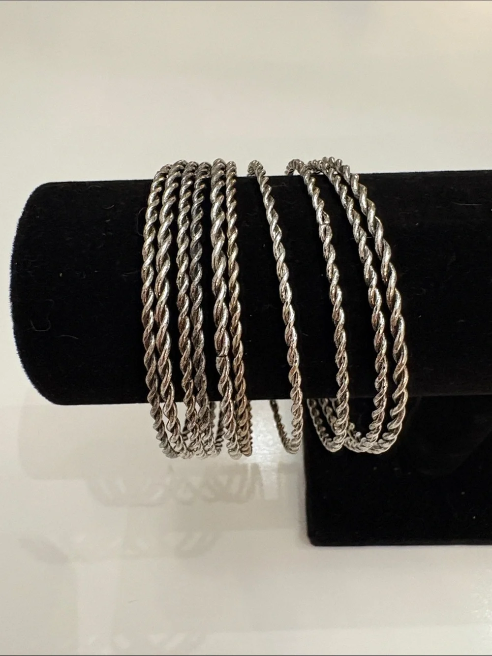 Silver Tone Twisted Rope Bangle Bracelets - Set of 10
